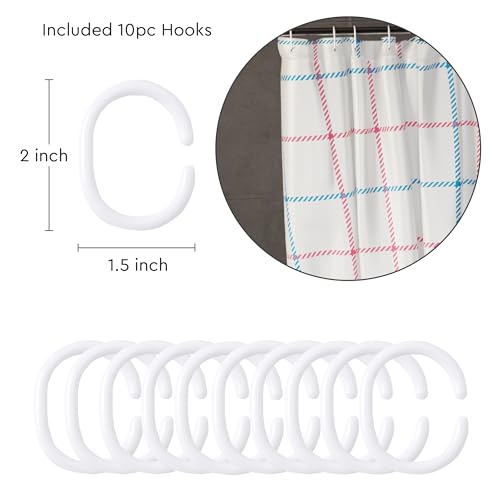 Image of Encasa XO Bathroom Shower Curtain 8 Feet with 10 Hooks | (56x96 in) Quick Dry Heavy Printed Polyester Fabric Bathroom Curtains Waterproof | Machine Washable, Mould & Mildew Resistant - Squares