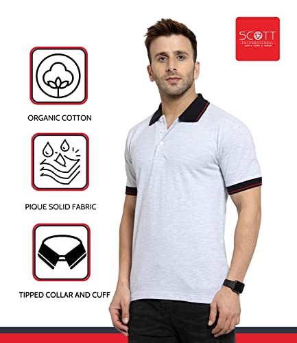 Image of Scott International Men's Regular Fit Half Sleeve Organic Cotton Polo T-Shirt (SS20-SP8-XXXXL White Melange XXXX-Large)
