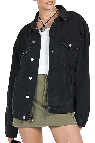Dilgul Women's Casual Loose Oversized Long Sleeve Denim Jacket Button Jean Jacket Biker Coat