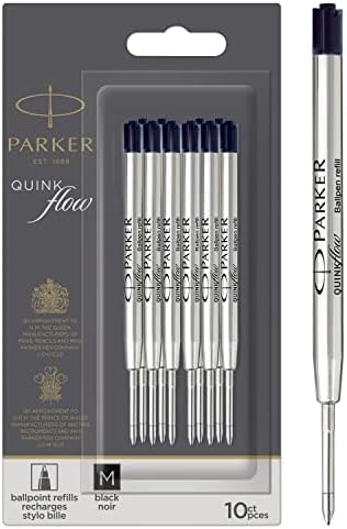 PARKER QUINKflow Ballpoint Pen Ink Refills, Medium Tip, Black, 10 Count Value Pack