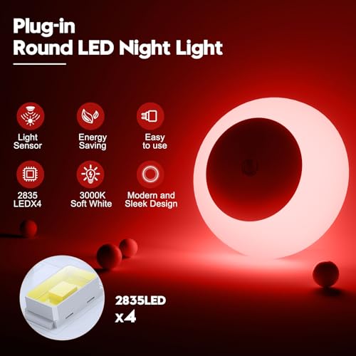 Image of fesnne Night Light, Night Lights Plug into Wall, Dusk to Dawn Sensor, Red Led Night Light 0.5W, 8 Pack Nightlight for Adults, Bedroom, Bathroom, Hallway, Kitchen