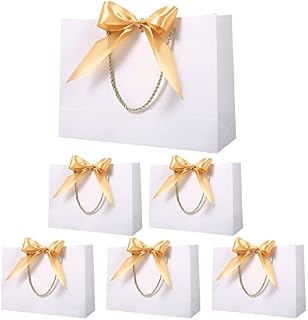 6Pcs Gift Bags, White Present Bags with Ribbon Waterproof Party Bags for Wedding Party Birthday Graduation Celebration 28 x 20 x 10cm