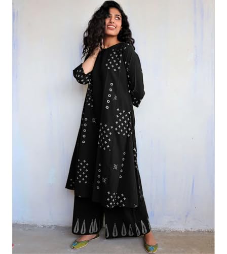 Image of GoSriKi Women Kurta Set | Rayon Viscose Printed A Line Kurta with Pant | Ethnic Wear for Women | Indian Casual Office Daily Summer Outfit