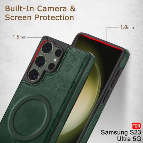Image of TheGiftKart Genuine Leather Finish Back Cover Case for Samsung Galaxy S23 Ultra 5G | Raised Edges for Camera & Screen Protection | Shockproof Stunning Minimalist Design (MagSafe Compatible, Green)