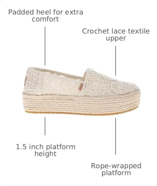 Image of TOMS Women's Valencia Platform Espadrille, Textile Upper, Ortholite Insole, Natural Crochet Lace, 9