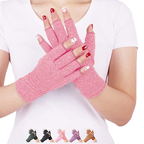 DISUPPO Arthritis Handschuhe (Paar) – Rheumatische Arthritis Kompressionshandschuhe für Schmerzlinderung, Gaming Tippen, Fingerlose Handschuhe für Männer und Frauen (Rosa, M)