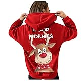 Sudadera de Navidad para mujer suelta moda manga larga casual buenos regalos sudaderas con capucha caliente y suave suéter alto suéter suéter, rojo, XL