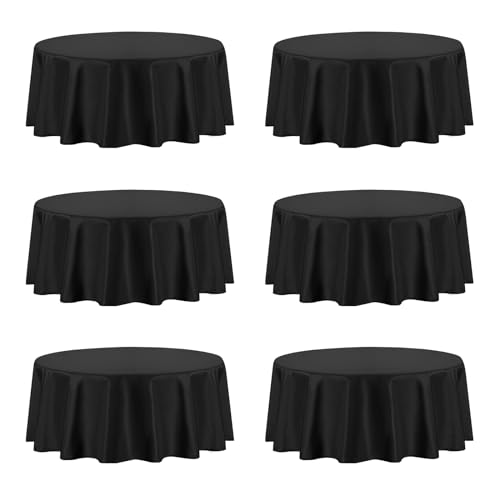PureFit 6 Pack Round Black Table Cloths 70 Inch for Round Tables, Stain and Wrinkle Resistant Table Linens for Home Use, Wedding, Party, Banquet and Camping Black 6 Pack 70 Inch