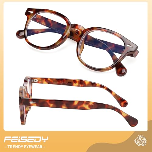 Image of FEISEDY Retro Vintage Round Blue Light Blocking Glasses Classic Eyewear Frame for Women Men B2349