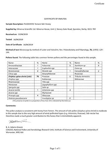 500g CERTIFIED YEMENI SIDR HONEY RAW-UNPASTEURIZED COLD EXTRACT- REAL MC COY.NEW STOCK