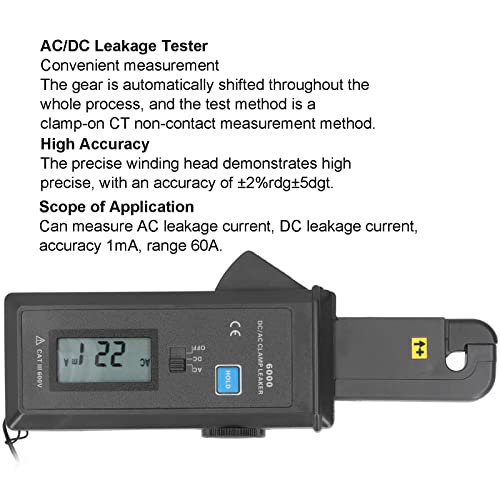 Medidor de pinza amperimétrica de fuga FLEXMAN Digital AC DC, comprobador de corriente de fuga, rango 0mA a 60.0A, alta precisión para medir corriente de fuga AC y DC miniatura 2