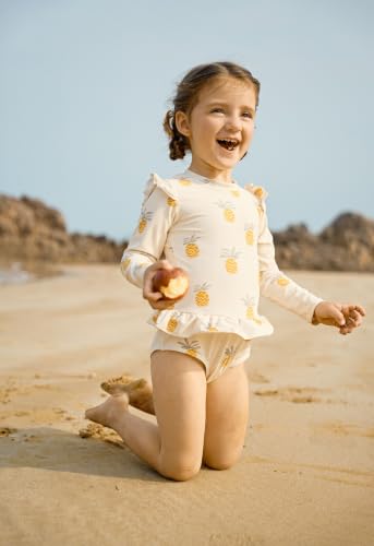 Image of Girls One Piece Swimsuits Zipper Rash Guard Long Sleeve Bathing Suit with Ruffle Hem UPF50+