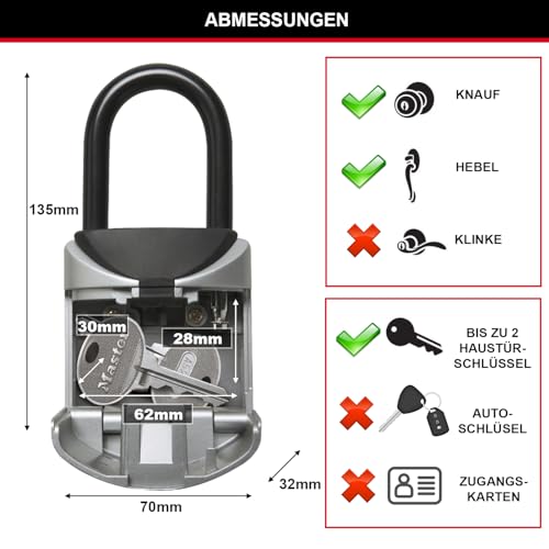 Master Lock Mini Schlüsseltresor, mit Bügel, 13.5 x 7 x 3.2 cm, Schlüsselsafe – Ansicht 6
