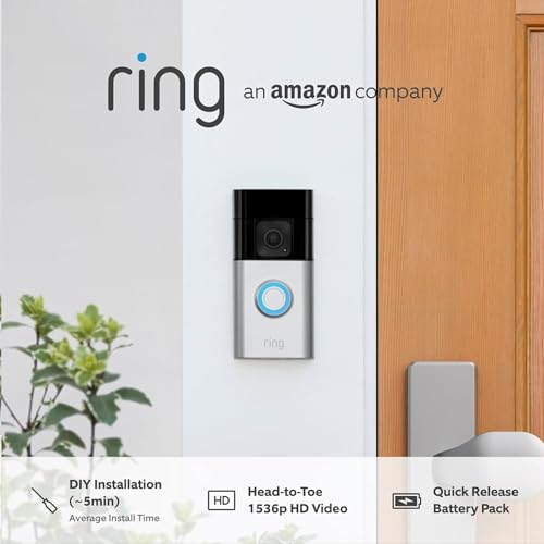 Ring Battery Video Doorbell Plus (Newest Gen) + Chime (3rd Gen) | DIY Wireless Video Doorbell Camera with 1536p HD Video, Head-To-Toe View, Quick Release Battery Pack | Easy to install (5min)