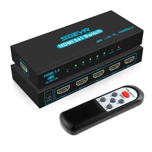 HDMI Switch SGEYR 5x1 HDMI Switcher 5 in 1 Out HDMI Switch Selector 5 Port Box with IR Remote Control HDMI 1.4 HDCP 1.4 Support 4K@30Hz Ultra HD 3D 2160P 1080P