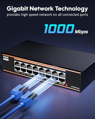 Image of FEDUS NEXTPORT-16000, 16 Port Gigabit Ethernet Network Switch | 10 /100 /1000 Mbps Unmanaged LAN Splitter Hub | Premium Metal Fanless Desktop | 6KV Surge Protection, Plug & Play for PC, CCTV, Router