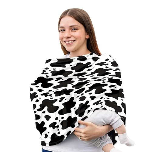 Image of Forchrinse Cow Print Car Seat Cover for Babies Soft Breathable Breastfeeding Nursing Cover Infant Carseat Canopy Stroller Cover Easy Install