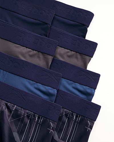 Reebok Men's Boxer Briefs - 8 Pack Performance Mens Underwear Boxer Briefs with Fly Pouch - Athletic Underwear for Men (S-XL), Size X-Large, Blue/Navy/Grey/Print2