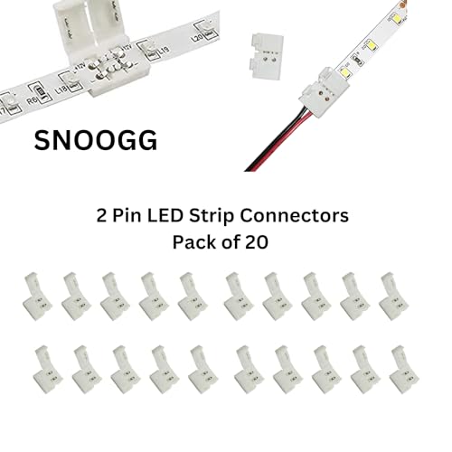 Image of SNOOGG 2 - Pin 8mm Pack of 20 Piece Solderless LED Strip Connectors DIY Strip to Wire Quick Connection for 12v 24v Single Color SMD 3528 2835 Led Strip Lights Gapless led Strip Adapter Extension