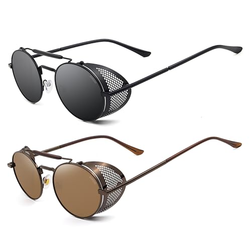 Image of RONSOU Steampunk Style Round Vintage Polarized Sunglasses Retro Eyewear UV400 Protection Matel Frame
