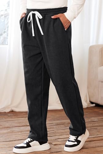 Men's Corduroy Sweatpants Casual Sherpa Lined Drawstring Warm Pant with Pockets (S-2XL)3
