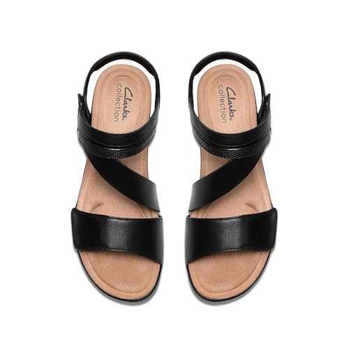 Clarks Collection Women's Kacha Wave Wedge Sandal, Black Leather, 7 Wide US by Clarks - Used condition - Image 7