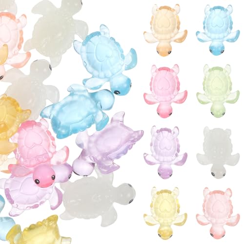 LOORGVEL 32個 夜光ミニカメフィギュア点 レジン製軽量小動物置物 多彩カラーでリアルなディテール マイクロ風景やインテリア装飾に
