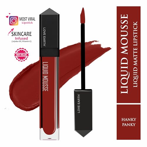 Image of Love Earth Liquid Mousse Lipstick Hanky Panky - Matte Finish | Lightweight, Non-Sticky, Non-Drying,Transferproof, Waterproof | Lasts Up to 12 hours with Vitamin E and Jojoba Oil - 6ml