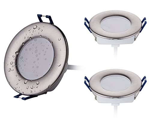 HCFEI LED Einbau-Strahler 5W Eisen-gebürstet IP44 230V Bad Feuchtraum Außen 230V Spot 68 mm Einbau-Lampe Warmweiß 3000K (3er Pack)