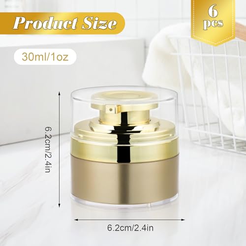 6pcs 30ml Golden Airless Acrylic Cream Pump Jar,Vacuum Lotion Bottle Dispenser,Moisturizer Container with Pump,Refillable Toiletry Bottle for Makeup,Essence,Moisturizer,Eye Cream2