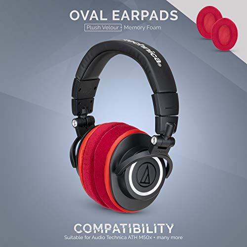 Image of Brainwavz Velor Replacements Ear Pads - for ATH-M50X, SHURE, AKG, HifiMan, ATH, Philips, Fostex Velour Memory Foam Earpads & Many Over The Ear Headphones, Oval Red