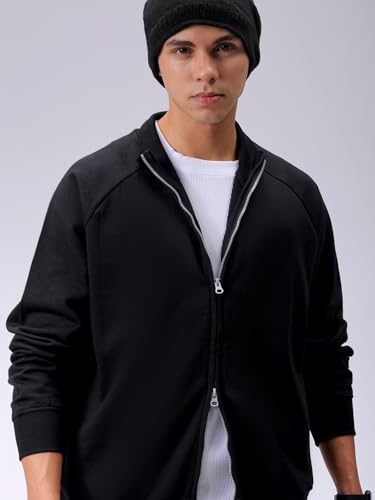 Image of The Indian Garage Co Men Relaxed Fit Solid High Neck Front Open High Neck Sweatshirt