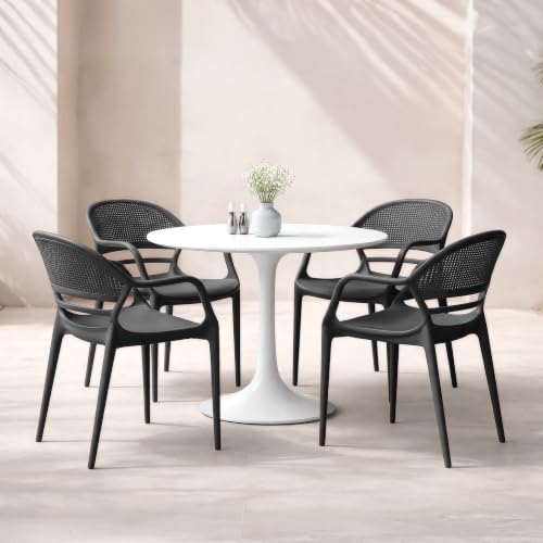Image of DIYA Sunset Plastic Arm Chair for Home & Balcony | Comfortable Seating for Living Room, Garden & Outdoor Use | Strong PP Build, Stackable, 1-Year Warranty - Pack of 2 (Black)