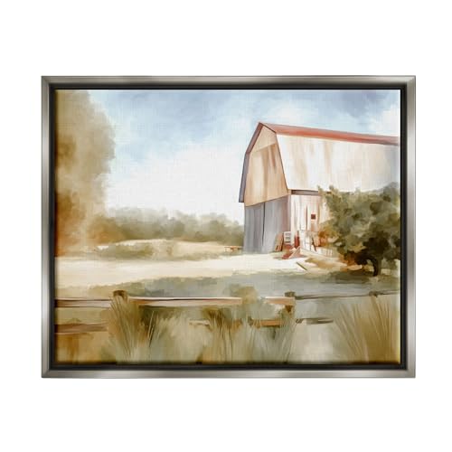 Image of Stupell Industries Barn in Rural Farmland Framed Floater Canvas Wall Art by Amy Hall | Stupell Industries | Gray, 21 x 17 Inches, Easy to Hang and Sturdy, Made in USA, by Amy Hall