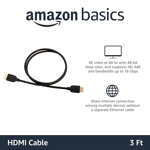 Image of Amazon Basics High-Speed 4K HDMI 2.0 Cable, 3-Pack, 3ft, 18Gbps, 2160p, 48 bit, Compatible with TV /PS5 /Xbox /Roku /Blu-ray, Black