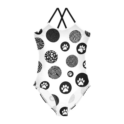 Girls Swimsuit Black Polka Dot Pattern One Piece Swimwear