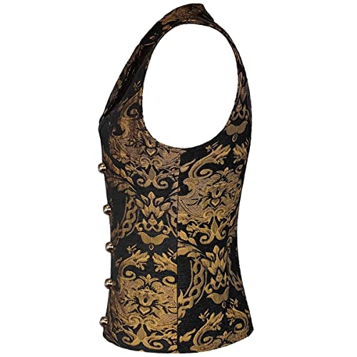 Darkrock Prime Quality Victorian Steampunk Edwardian Western Cavalier Waistcoat Vest Brocade Gold Black Gothic Men's Vest3