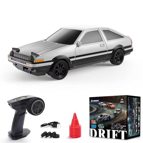 Image of FEXXA 1 /43 Scale RC Drift Race Car Gyro 4WD Ready to Go Mini Remote Control Car High Speed Model (1:43 Toyo ta AE86 Trueno-Black /White)