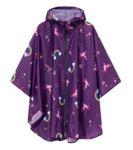 Image of SaphiRose Lightweight Kids Rain Poncho Waterproof Jacket Zipper Up Rain Coat