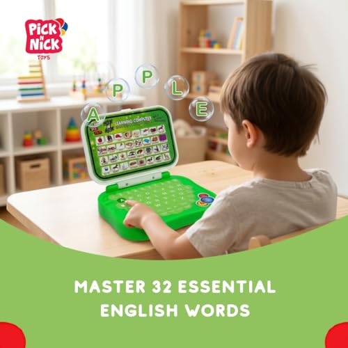 Image of Educational Laptop Toy for Kids 4+ | Interactive Learning Computer with Keyboard | Learn ABC, Letters, Words, Numbers, Spelling, Quiz & Object Recognition | Green Laptop Toy