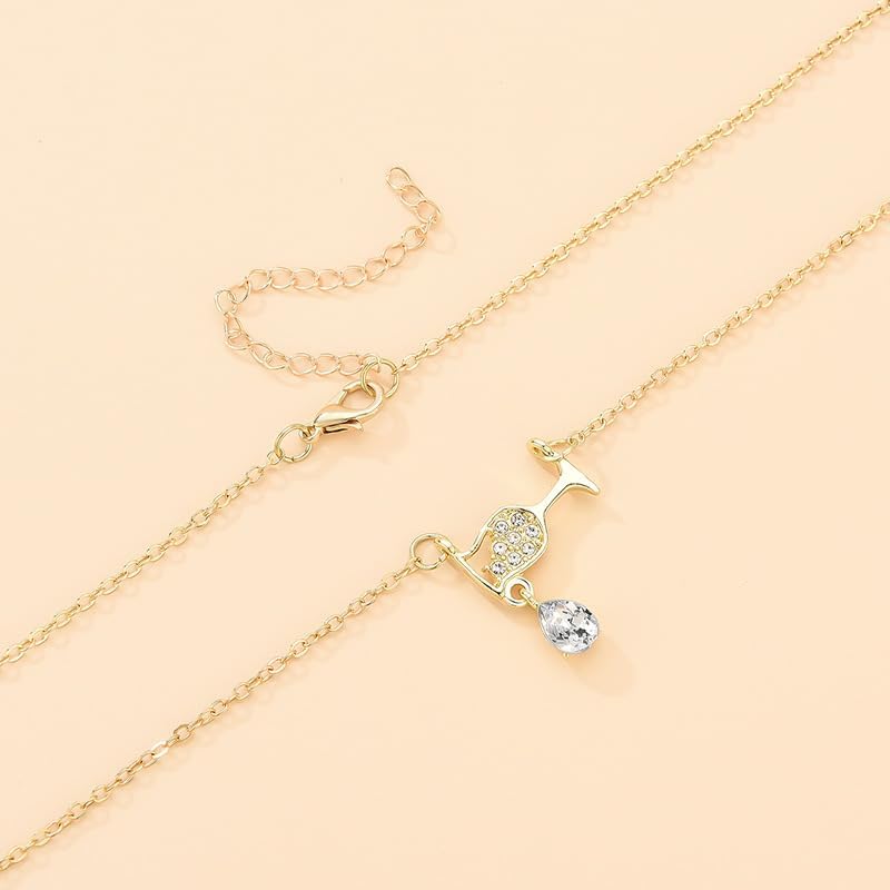 ONLYJUMP Wine Glass Pendant Necklace for Women Dainty Red Wines Glasses Necklaces Bottle Pendant Necklace Cubic Zircon Water Drop Cup Clavicle Necklace Jewelry Gift - Image 7