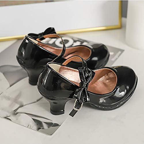 Girls PU Leather High Heels Girls Dress Shoes Bowknot Princess Mary Jane Pumps3