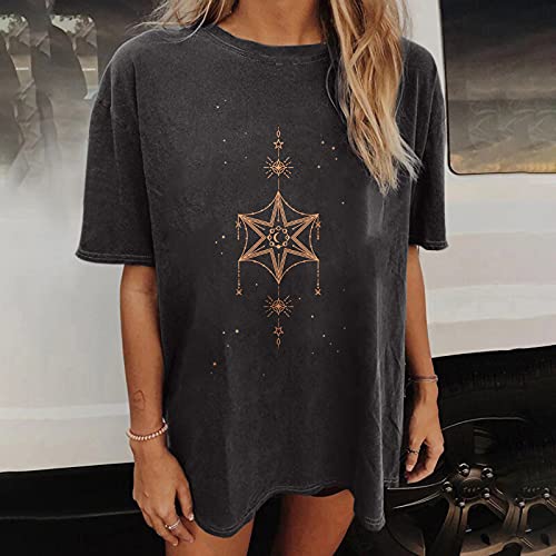 Image of Summer Y2k Tops for Womens, Casual Vintage Short Sleeve T-Shirt, Girls Oversize Loose Round Neck Elastic Tee