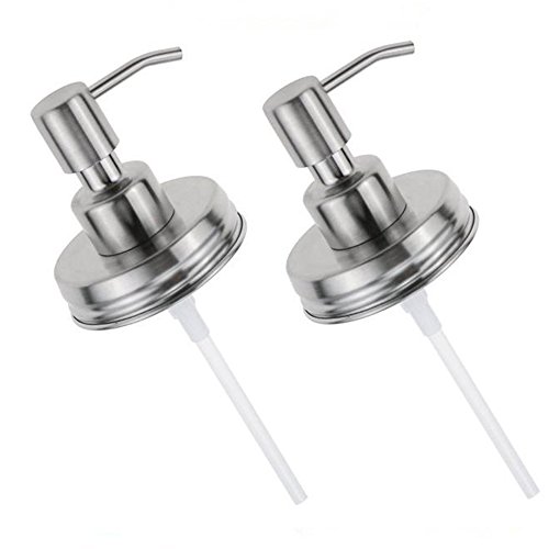 Mason Jar Soap Dispenser Lids Stainless Steel Lotion Dispenser Pump Insert Kit Rust Proof for Ball, Canning Jars Waterproof Labels (2 Packs)