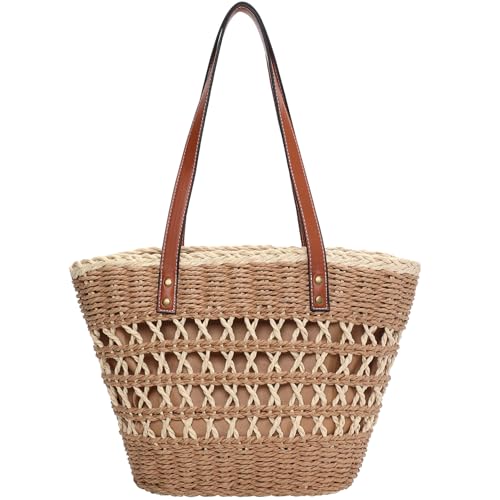 Image of Tavaleu Straw Beach Bags for Women, Tote Handbag Shoulder Bag for Women, Beach Straw Purse Buckets Summer Fashion Hobo Bags