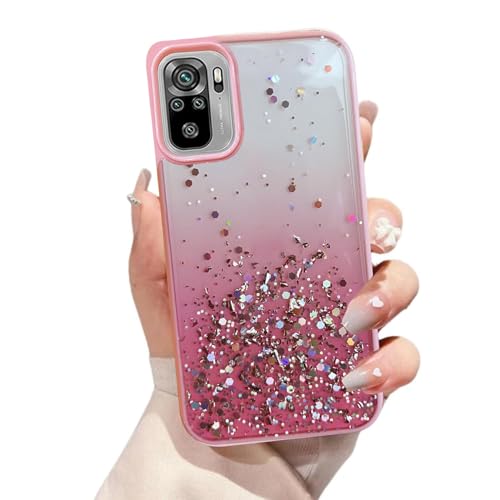 Image of VONZEE Case Compatible with Xiaomi Redmi Note 10 / 10S / Note 11 SE, Non Moving Glitter Cover for Girls & Women Soft TPU Shockproof Anti Scratch Drop Protection Cover (Pink)