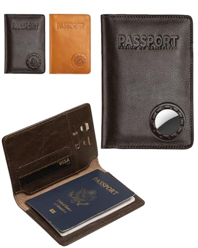 Passport Holder for Travel, Genuine Leather Passport Holder with AirTag