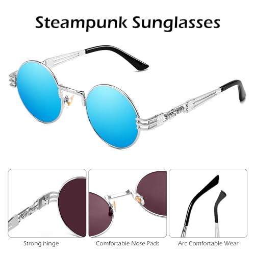 FEISEDY Retro Sunglasses Steampunk Men Women Gothic Round Metal Frame Punk Shade B01473