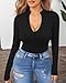 MANGOPOP Women's Long Sleeve Body Suits Zip Up Mock Turtle Neck Bodysuit Sexy Deep V Going Out Tops Shirts, Black, X-Small