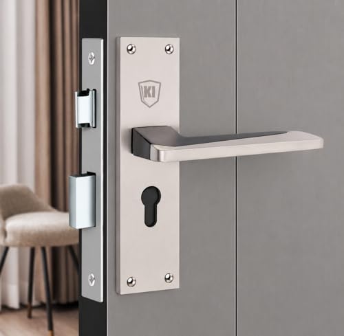 Image of 1007 CY 8 inch Silver matt zinc Handle Set | Heavy-Duty 6- Lever Brass Cylindrical Mortise Door Lock Set | Safety Door Lock for Main Door, Office, Bedroom, Living Room | (2 Years Warranty)